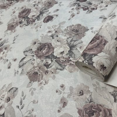 Landelijk Bloemen Vliesbehang met Linnenlook – Verouderde Vintage Uitstraling – 141902