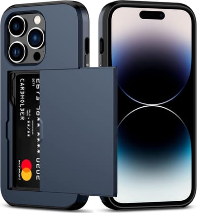 YPCd Hardcase Pasjeshouder Hoesje – Geschikt voor Apple iPhone 15 Pro – Shockproof Backcover met Verborgen Kaartvak – Donkerblauw