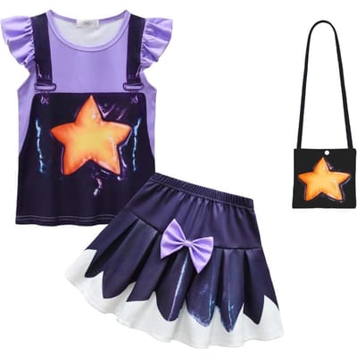 Nouveau Ensemble T-shirt et Jupe Cosplay Bobi Time Lily pour Enfants Filles Sac Masque Halloween Personnage de Jeu Costume Style Dessin Animé Vêtements Filles 120CM black
