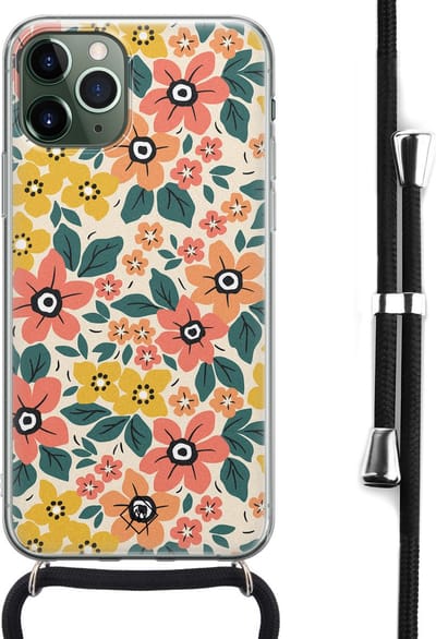 Casimoda® hoesje met koord - Geschikt voor iPhone 11 Pro Max - Blossom - Afneembaar koord - Siliconen/TPU - Multi