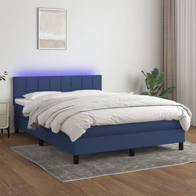 vidaXL - Boxspring - met - matras - en - LED - stof - blauw - 140x190 - cm