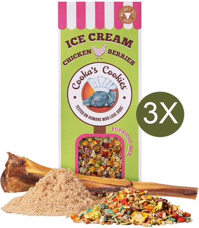 Cooka's Cookies Ice cream mix multipack 3x100g - hondenijs zelf maken, verfrissend, superlekker, supergezond, zonder suiker, zonder kunstmatige toevoegingen