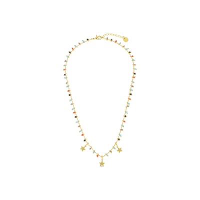 Luxenter Sterling Zilver 925 Ketting met Veelkleurige Hydrothermale Kwarts Afgewerkt in 18K Geel Goud - Beos