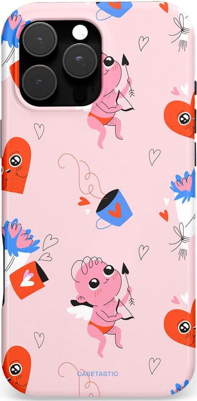 Casetastic hoesje geschikt voor Apple iPhone 16 Pro Max - MagSafe - Dubbellaagse bescherming - Cupido's Keuze - Fashion Case - Lichtgrijs Lichtroze Wit Rood