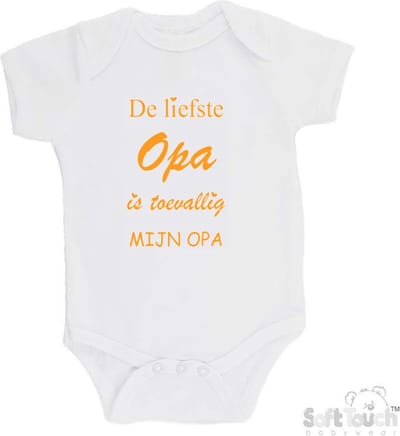 100% katoenen Romper "De liefste opa is toevallig mijn opa" Unisex Katoen Wit/mosterd Maat 62/68