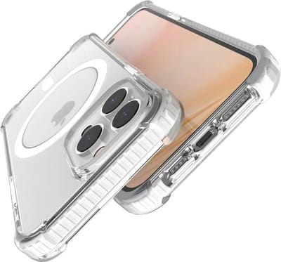 Premium Magnetische Siliconen Back Cover met Schokbescherming – Geschikt voor iPhone 15 Pro – Transparant met Gekleurde Randen – Met Verhoogde Camerarand & MagSafe Ondersteuning – Anti-Yellow Hoesje - Transparant/Wit