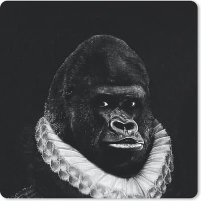 Muismat 20x20 cm - Mousepad Schilderij - Gorilla - Zwart - Wit - Muismatten