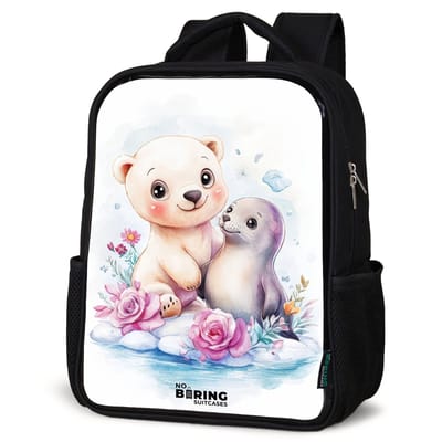 NoBoringSuitcases.com® - Rugzak zwart - Schooltas jongen & meisje - IJsbeer en zeehond op een ijsschots - Rugtas voor school - Boekentas kind - Schoolrugzak - Kinderrugzak