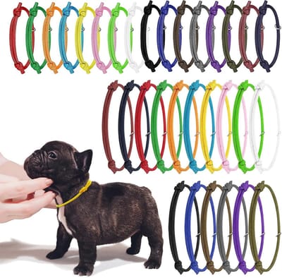 32-delige Puppy ID Hondenhalsbanden Set voor Pasgeboren Kittens, Verstelbare Polyester Halsbanden, Identificatiehalsbanden voor Puppy’s in Diverse Kleuren (S, 12-20cm + L, 17-25cm)