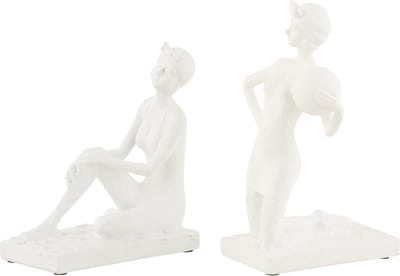 J-Line decoratie Vrouw Badpak - polyresin - wit - 2 stuks