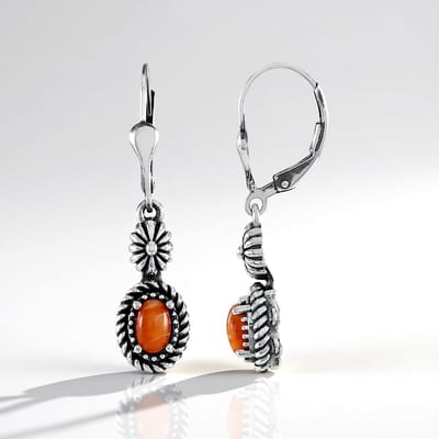 Cavill - Zilveren oorbellen - 925 Sterling zilver geoxideerd - Oranje oesters 0,89 ct - Ovale cabochon - Boho stijl - Comfortabele haaksluiting