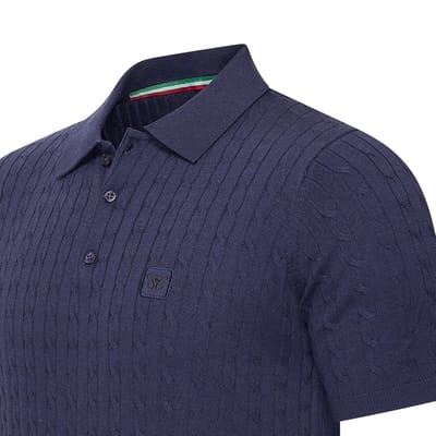 Cappuccino Italia - Heren Polo SS Caorle Cable Knit - Blauw - Maat XXL