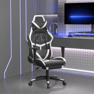 vidaXL - Massage - gamestoel - met - voetensteun - kunstleer - zwart - en - wit