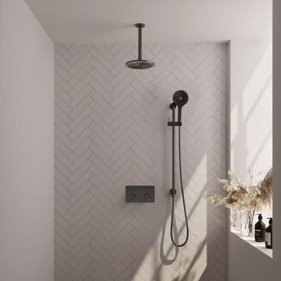 Brauer Gunmetal Carving Thermostatische Regendoucheset Inbouw - Hoofddouche 20 cm - Met Drukknoppen - Handdouche 3 Standen - Doucheslang - Geintegreerde Glijstang - Gunmetal