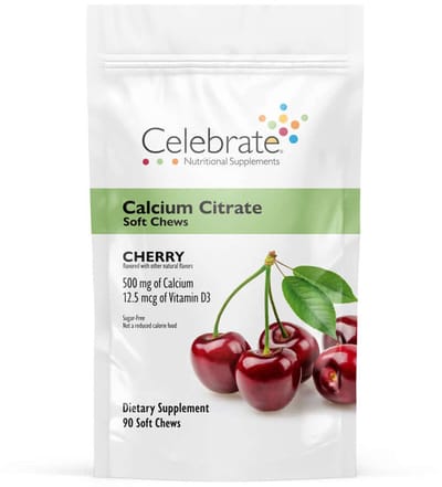 Celebrate Vitamins calcium citraat 500 mg – met vitamine D3 – 90 zachte kauwtabletten - Kers