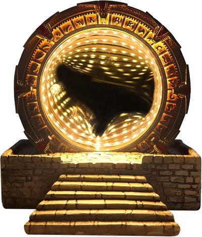 Atlantis Stargate Spiegel LED Nachtlampje Sterrenpoort 3D Tijdtunnel Ringspiegel Filmreplica Model Cosplay Halloween Feest Prop Hars Verzamelbaar Speelgoed Woondecoratie Ornament Cadeau