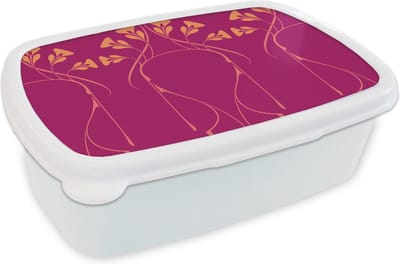 Broodtrommel Wit - Lunchbox - Brooddoos - Roze - Oranje - Jugendstil - Patronen - 18x12x6 cm - Volwassenen