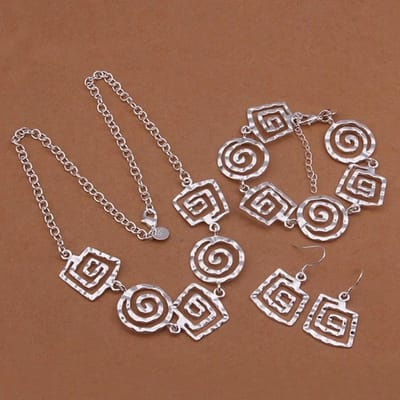 Hoge Kwaliteit Vierkante Draad Geometrische Waterdruppel Oorbellen Armband Ketting Mode Sterling Zilveren Sieradenset zilver