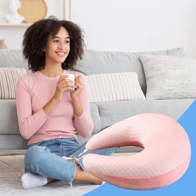 Leeskussen Voor Op Schoot - Armsteun Kussen - Ontspannen Lezen - Met Afneembare Hoes - 60x55x20 cm - Roze