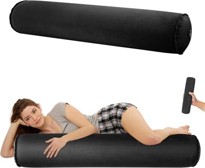 Opblaasbaar Kussen - Reiskussen Lichaamssteun - Zijslapen Comfort - Zacht Fluweel - 120 x 20 cm - Zwart