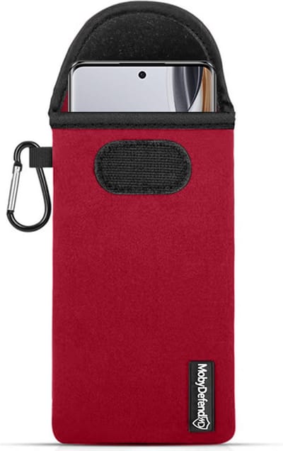 MobyDefend Hoesje - Geschikt voor Oppo Reno10 / Oppo Reno10 Pro - Neopreen Pouch Met Karabijnhaak - Insteek - Riemlus - Rood
