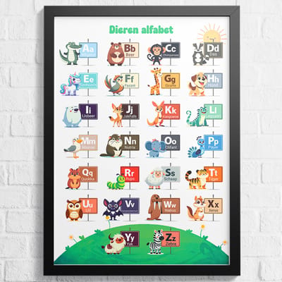 Alfabet Poster – Dieren ABC - Letters Leren - voor Kinderen – Formaat 43x61 cm - Educatieve Poster – Speels en Leerzaam - School posters