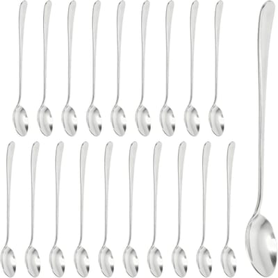 Set van 20 lange roestvrijstalen lepels - Ideaal voor koffie, cocktails, ijs en desserts, 20 cm