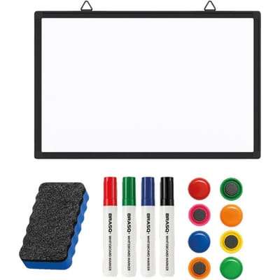 BRASQ Whiteboard 60x90 cm magnetisch – met accessoires set (markers, wisser, magneten) - Schoolbord - Magneetbord – zwart