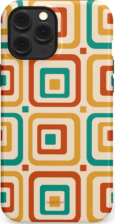 Casetastic hoesje geschikt voor Apple iPhone 12 Pro Max - MagSafe - Dubbellaagse bescherming - Retro Vierkant verlangen - Fashion Case - Crème Terracotta Goud Turquoise