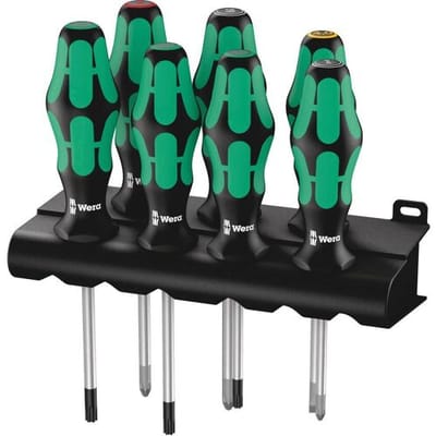 Wera 335/350/367/7 Lasertip Schroevendraaierset Werkplaats 7-delig Plat, Kruiskop Phillips, Kruiskop Pozidriv, Binnen-Torx
