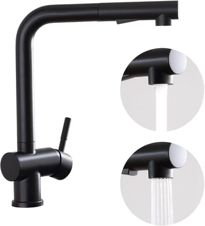 CECIPA Max Keuken kraan - Keukenkraan Zwart - Keukenkraan Met Uittrekbare Uitloop - Handdouche - 360° Draaibare keukenkraan - Keukenkraan Met 2 straalsoorten - Zwart