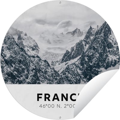 Tuincirkel Frankrijk - Alpen - Sneeuw - 60x60 cm - Ronde Tuinposter - Buiten