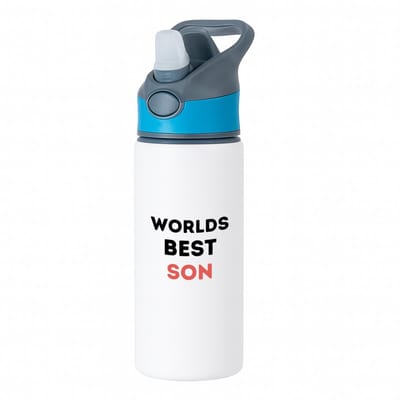 Hacebo® - worlds best son waterfles met rietje blauw - Zoon - de beste zoon - verjaardagscadeau - verjaardag - cadeau - cadeautje voor zoon - zoon artikelen - kado - geschenk - gift - water fles - 650ML