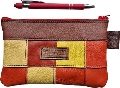 Toetie & Zo - Handgemaakte Etui - Leer - Rood - Oranje - Geel - Patchwork - Telefoontas - Makeuptas - Pennenetui - Medicijnhoesje