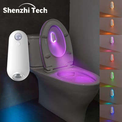 SHENZHITECH LED Smart Motion Sensor Nachtlampje, Toiletbrilverlichting, USB Oplaadbare 8-kleurenlamp voor Zomer Gang WC Camping Home Decor