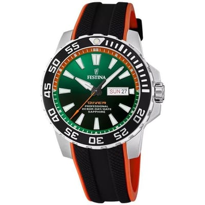 Festina F20662/2 Heren Horloge - Mineraalglas - Roestvrijstaal/Leer - Zilverkleurig - Ø 45 mm - Quartz - Gesp - 20 ATM (duiken)