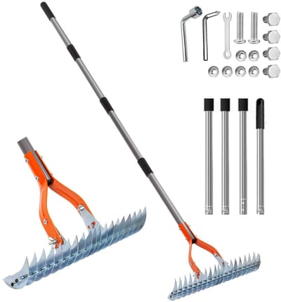 Dailygoods- Verticuteerhark 38 cm - 19 Stalen Tanden - Verstelbare Handgreep tot 170 cm - Metalen Snijhark - Gazononderhoud - Efficiënt Mosverwijdering - Gazonhark