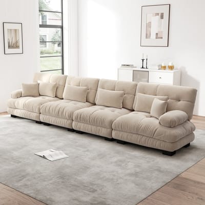 MODFU Modulaire Bank - Diepe Zitting - Ronde Armleuningen - Vintage - Woonkamer - Chenille - Lichtbruin