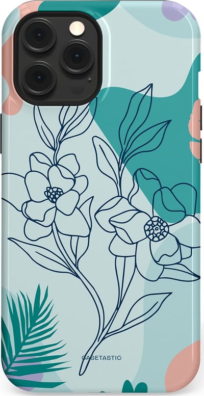Casetastic Hoesje Geschikt voor Apple iPhone 12 Pro Max Magsafe - Stijlvolle Beschermende Duo-layer Case - Zeegroen Bloemenfestijn
