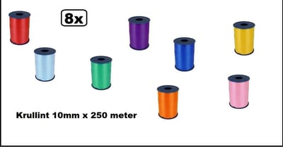 8x krullint combi kleur 10mm x 250meter - krul lint kerst thema feest decoratie kado