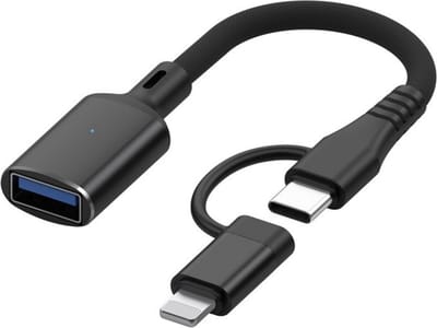 8-Pin + USB-C naar USB Female OTG - 15 CM - Kabel adapter converter - geschikt voor o.a. iPhone iPad en Laptop - zwart