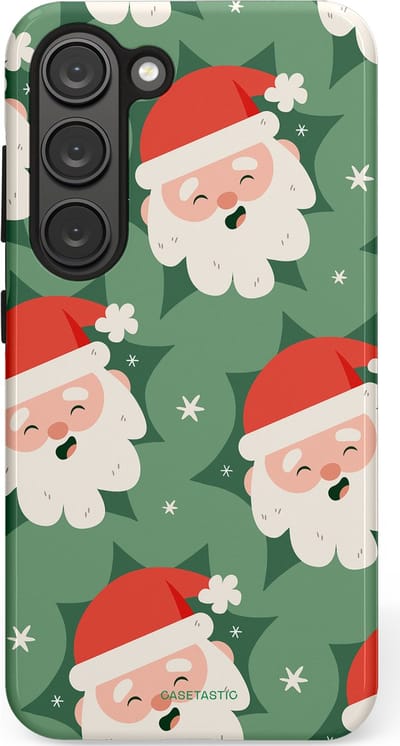 Casetastic hoesje geschikt voor Samsung Galaxy S23 - Dubbellaagse bescherming - Vrolijke Kerstmannen in de Sneeuw - Fashion Case - Saliegroen Wit Perzik Crème