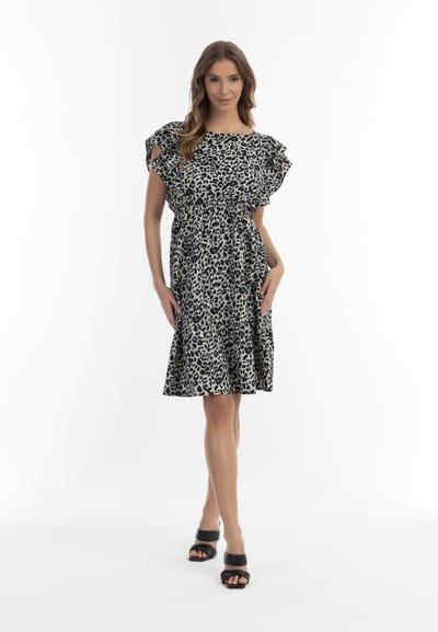 Faina Midi-jurk met luipaardprint Dames Grijze Leeuw