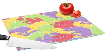 Glazen Snijplank - 39x28 - Katten - Regenboog - Kinderen - Pastel - Patronen - Snijplanken Glas