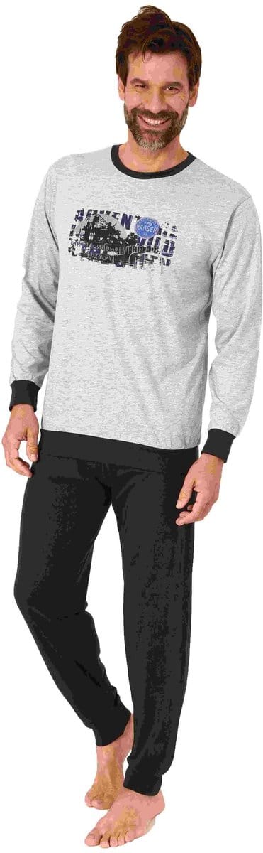 Herenpyjama met lange mouwen en manchetten Pyjama's in leuke kleuren en met frontprint