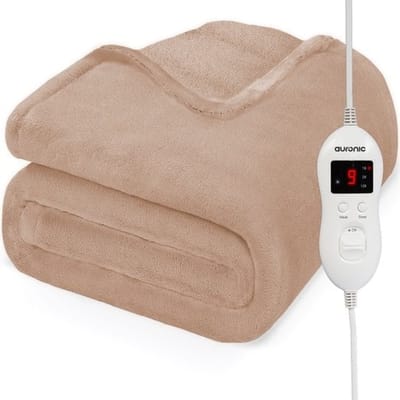 Auronic Elektrische Deken - 200 x 150 cm - 2 Persoons Warmtedeken - 9 Warmtestanden - Verwarmingsdeken - Lichtbruin
