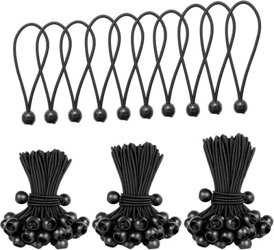 30 stuks tensioners met bal, tarpaulin tensioners in 3 maten (10/15/20 cm), robuuste tentspanners, rubber en rubberen spanner met bal, spanrubber met kogel voor tent, zeil, paviljoen, camping, outdoor