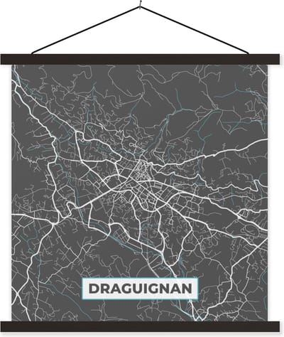 Posterhanger incl. Poster 60x60 cm - Schoolplaat - Draguignan - Frankrijk - Stadskaart - Kaart - Plattegrond - Textielposter - Zwarte latten - Stadskaart
