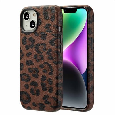 Selencia Hoesje - Geschikt voor Apple iPhone 14 - Sabi Backcover panterprint geschikt voor MagSafe - Mocha Brown
