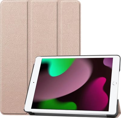 Hoes - Geschikt voor Apple iPad 9 (2021) - 10.2 inch - 9e Generatie - Dun & Stevig - Trifold Bookcase - Hard Cover - Hardcover Book Case - Tablet Hoesje - Goud